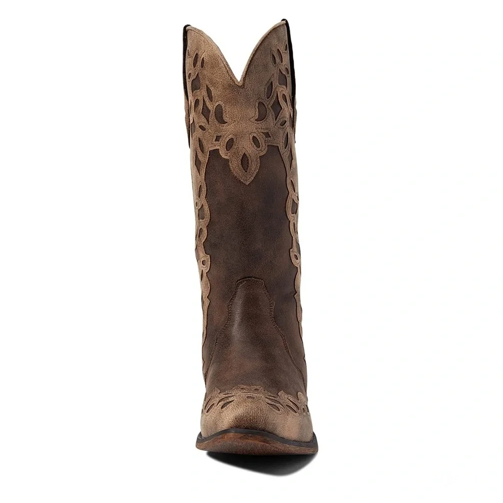 Roper Faux Leather Riley Triad Cowboy Boots Vintage Brown Multi Sizes NIB - Picture 3 of 14